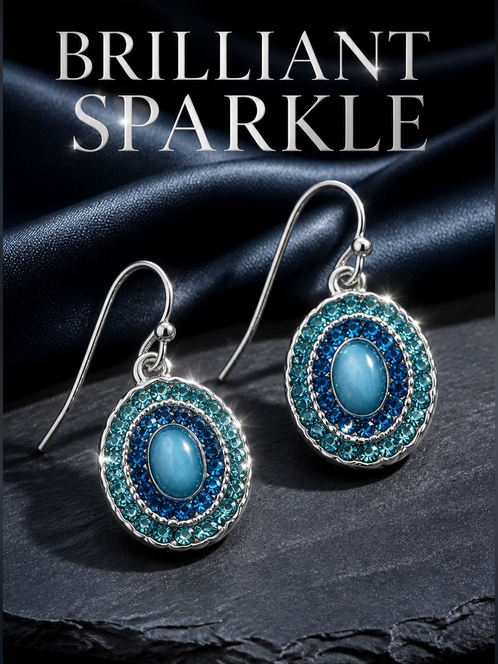Brilliant Swarovski crystals Sparkle Teal & Blue Drop Earrings - Women Jewelry
